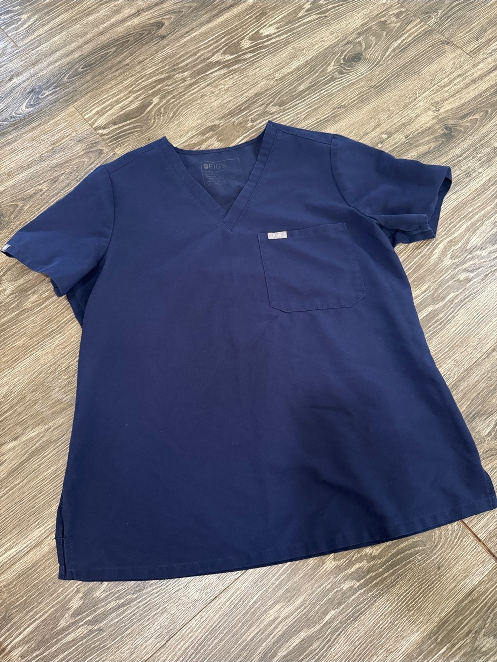 Figs Navy V-Neck Scrub Top with Chest Pocket